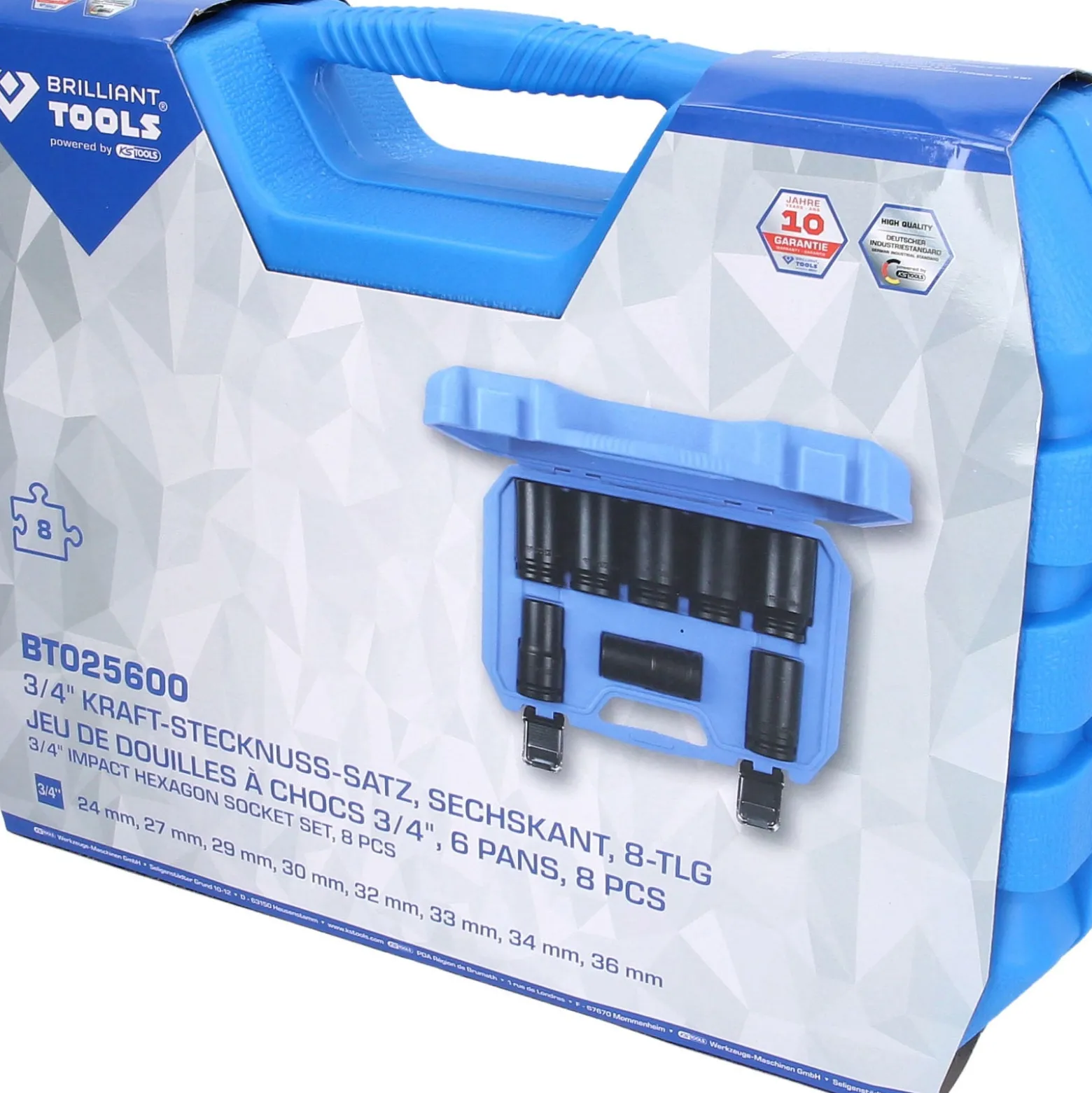 BRILLIANT TOOLS 3/4" Kraft-Stecknuss-Satz Sechskant 8tlg. lang 24 - 36 mm - BT025600