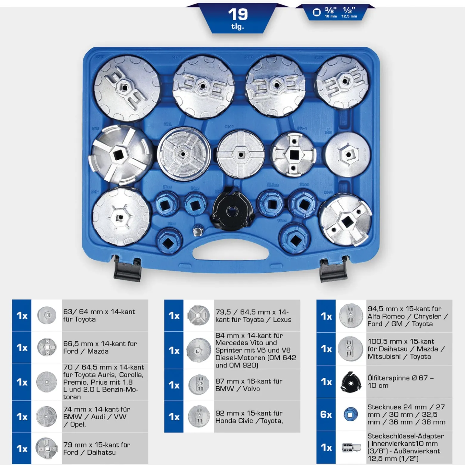 BRILLIANT TOOLS Ölfilterschlüssel-Satz 19tlg. - BT711010