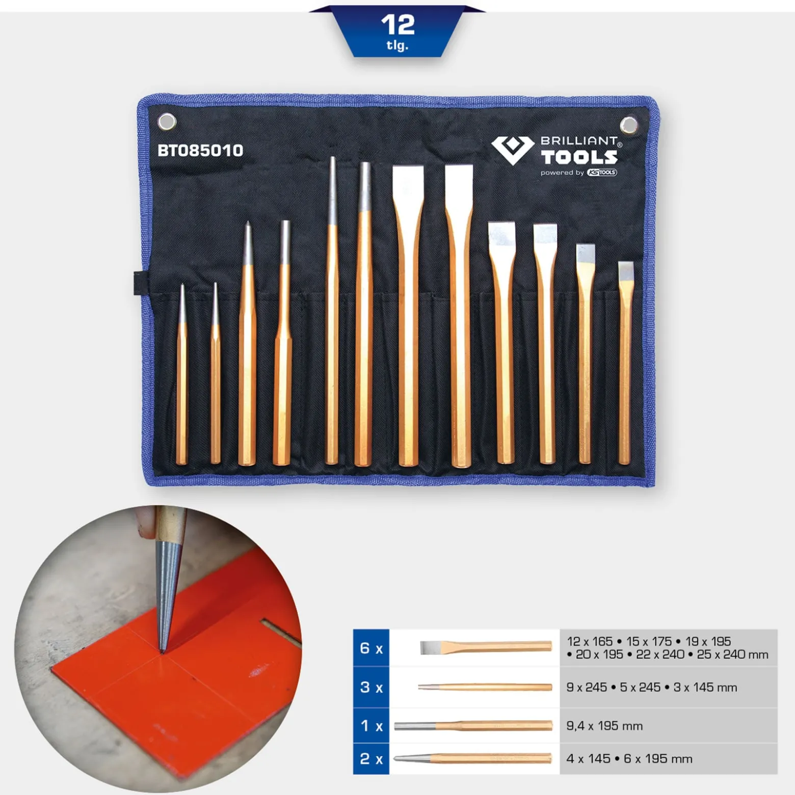 BRILLIANT TOOLS Meißel und Durchtreiber-Satz 12tlg. - BT085010
