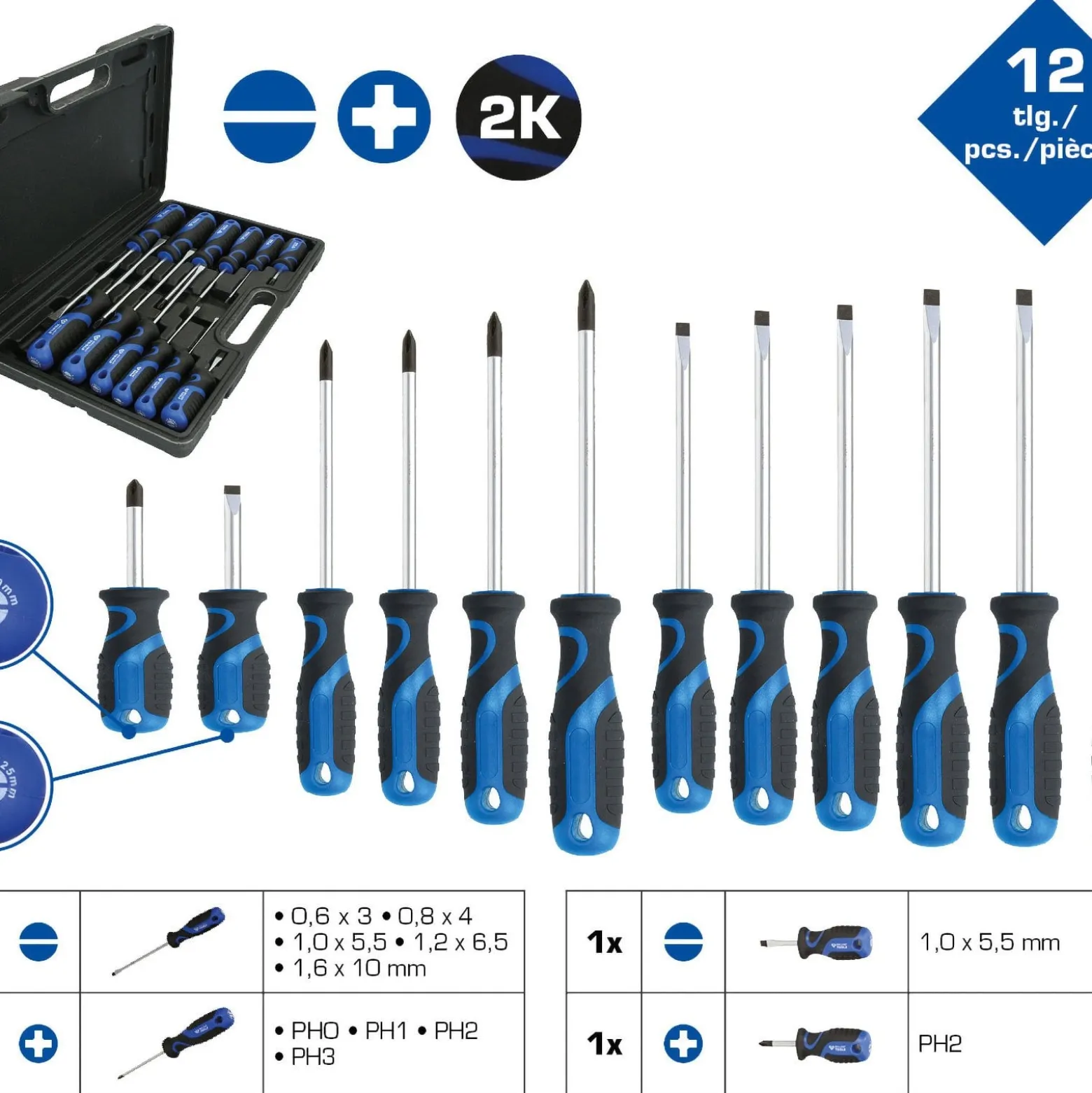 BRILLIANT TOOLS Schraubendreher-Satz 12tlg. Schlitz PH - BT033012