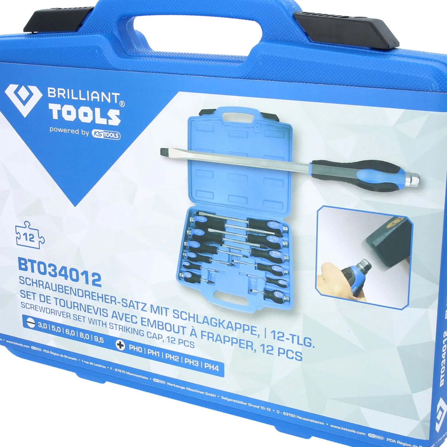 BRILLIANT TOOLS Schraubendreher-Satz mit Schlagkappe 12tlg. Schlitz PH Phillips - BT034012