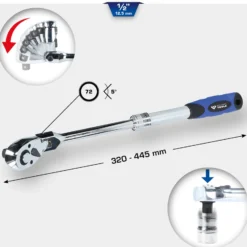 BRILLIANT TOOLS 1/2" Teleskop-Umschaltknarre mit flexibelem Kopf - BT022993