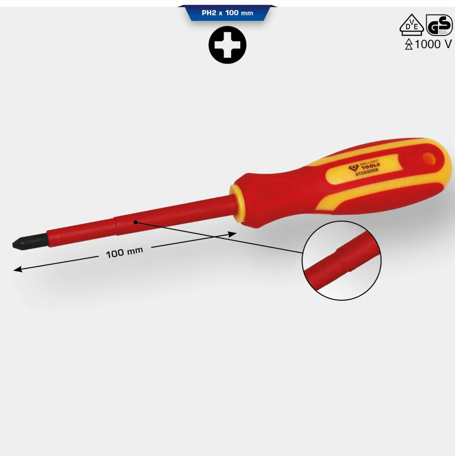 BRILLIANT TOOLS VDE Schraubendreher PH Phillips PH2 x 100 mm - BT068008