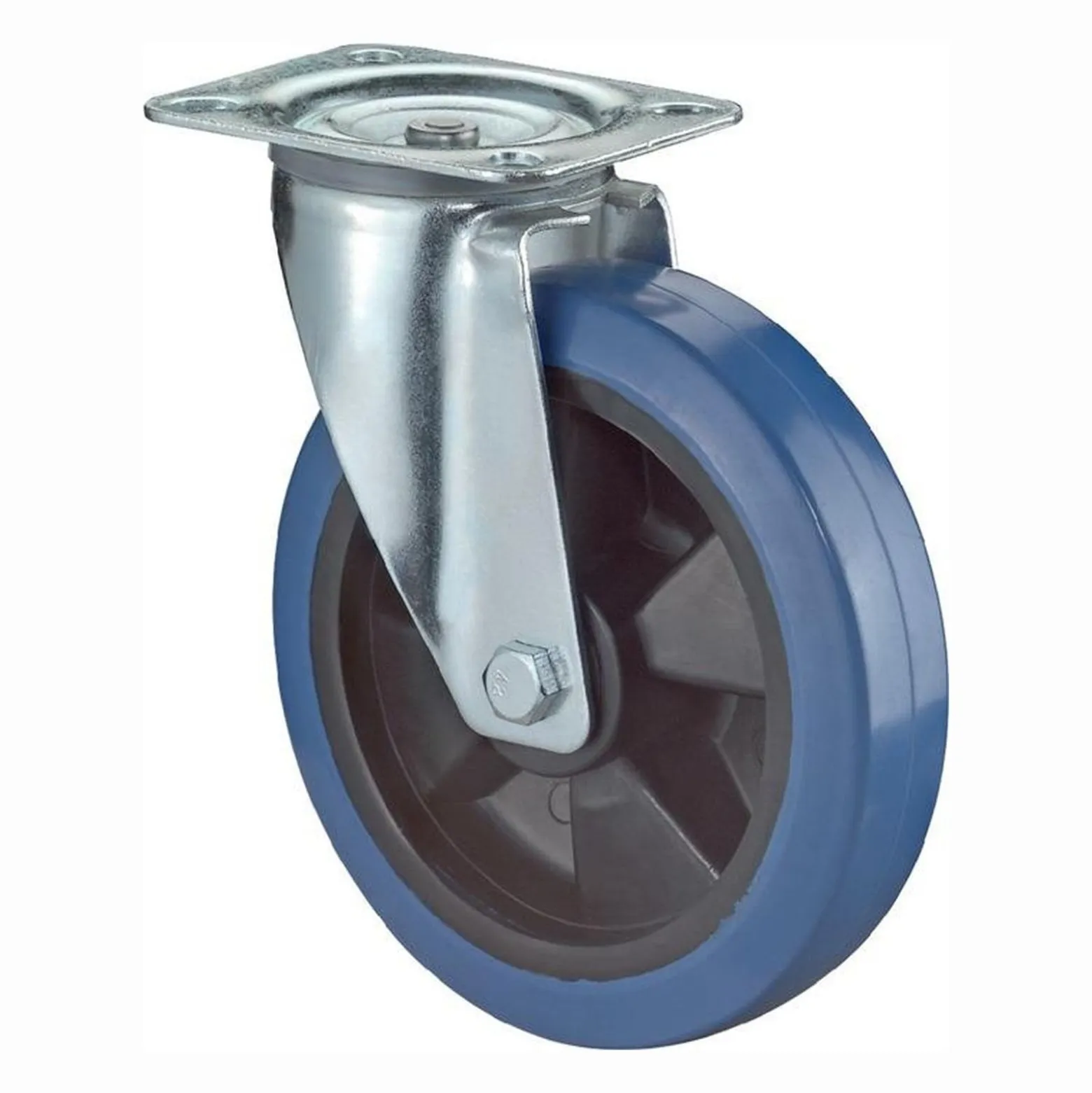 BS Rollen Lenkrolle mit Anschraubplatte Elastik-Vollgummi blau Rollenlager 100 mm 140 kg - L500.B61.101