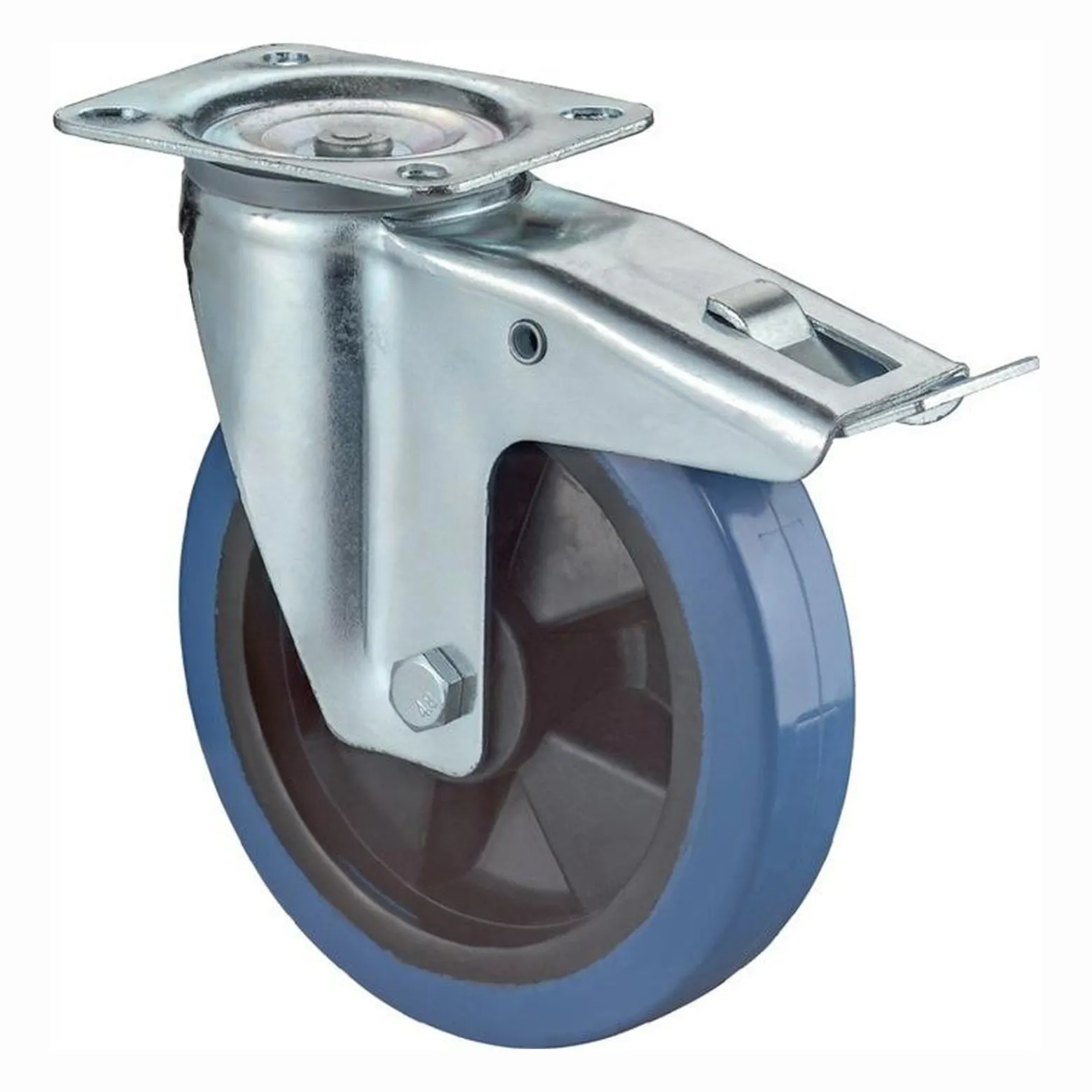 BS Rollen Lenkrolle mit Feststeller und Anschraubplatte Elastik-Vollgummi Rollenlager 100 mm 140 kg - L520.B61.101