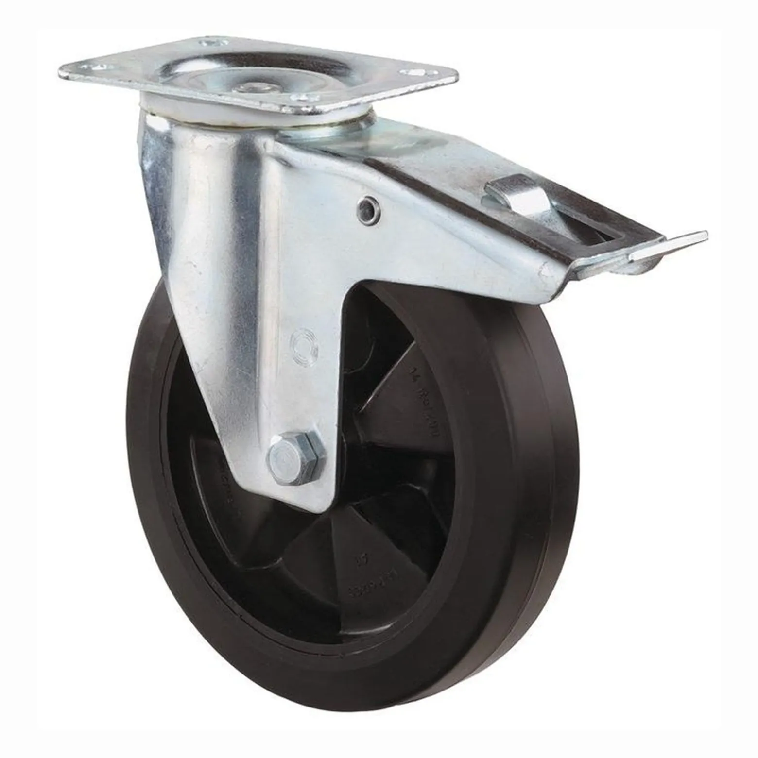 BS Rollen Lenkrolle mit Totalfeststeller und Anschraubplatte Vollgummi 100 mm 140 kg - L420.B60.100