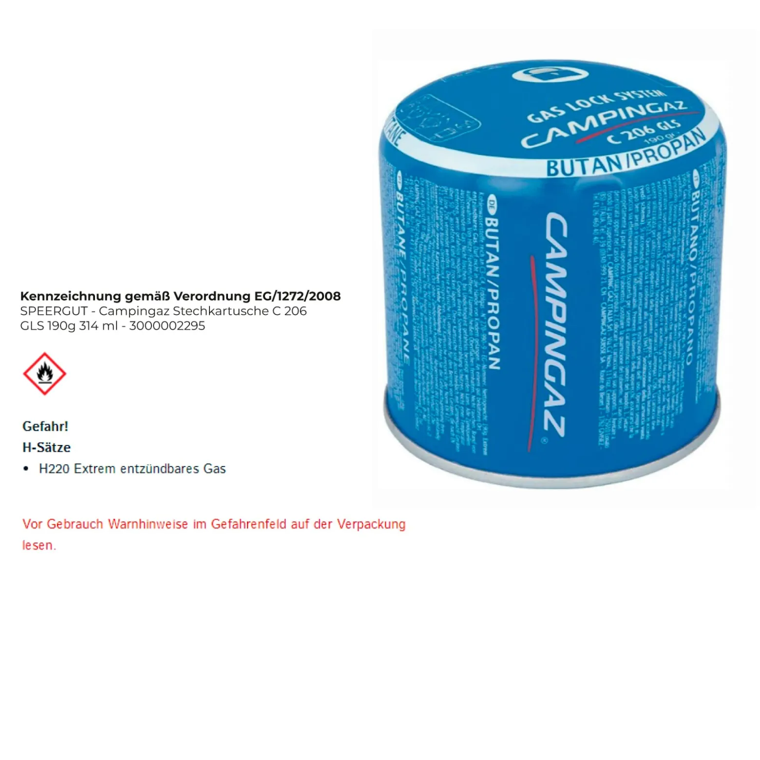 Campingaz Stechkartusche C 206 GLS 190 g 314 ml - 3000002295