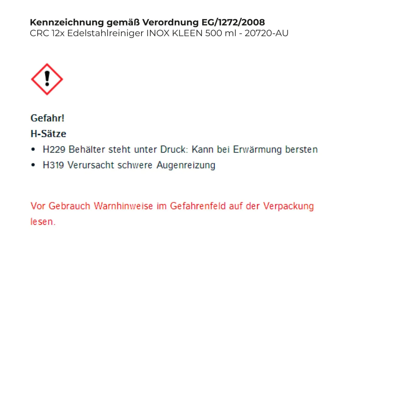 CRC Edelstahlreiniger INOX KLEEN 500 ml - 20720-AU