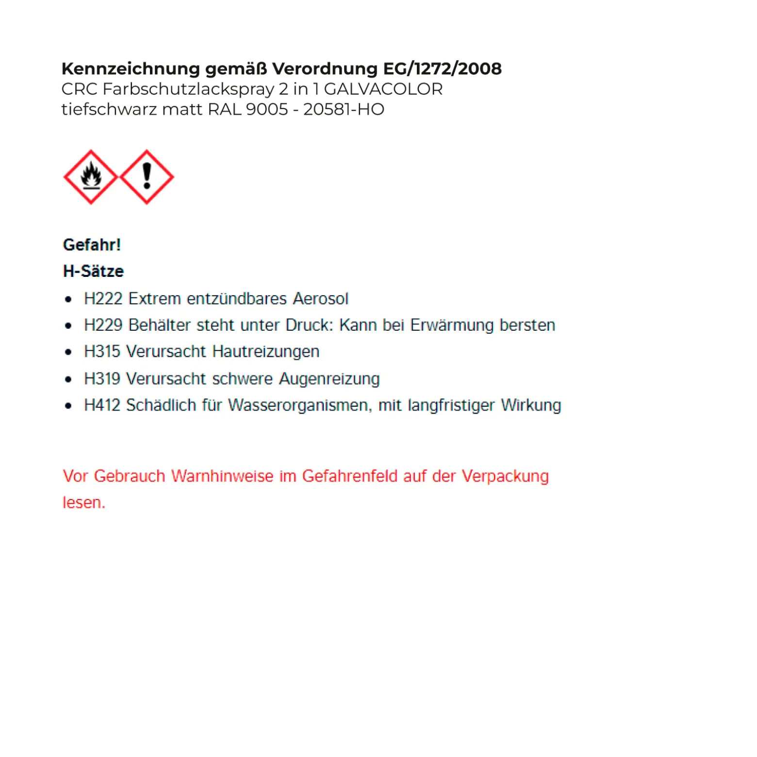 CRC Farbschutzlackspray 2 in 1 GALVACOLOR tiefschwarz matt RAL 9005 - 20581-HO