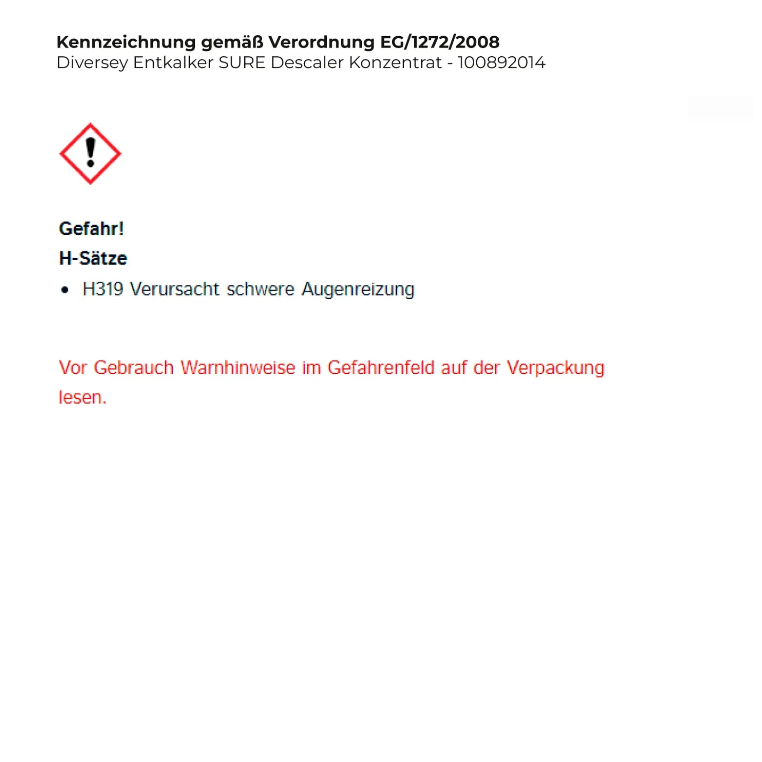 Diversey Entkalker SURE Descaler Konzentrat - 100892014