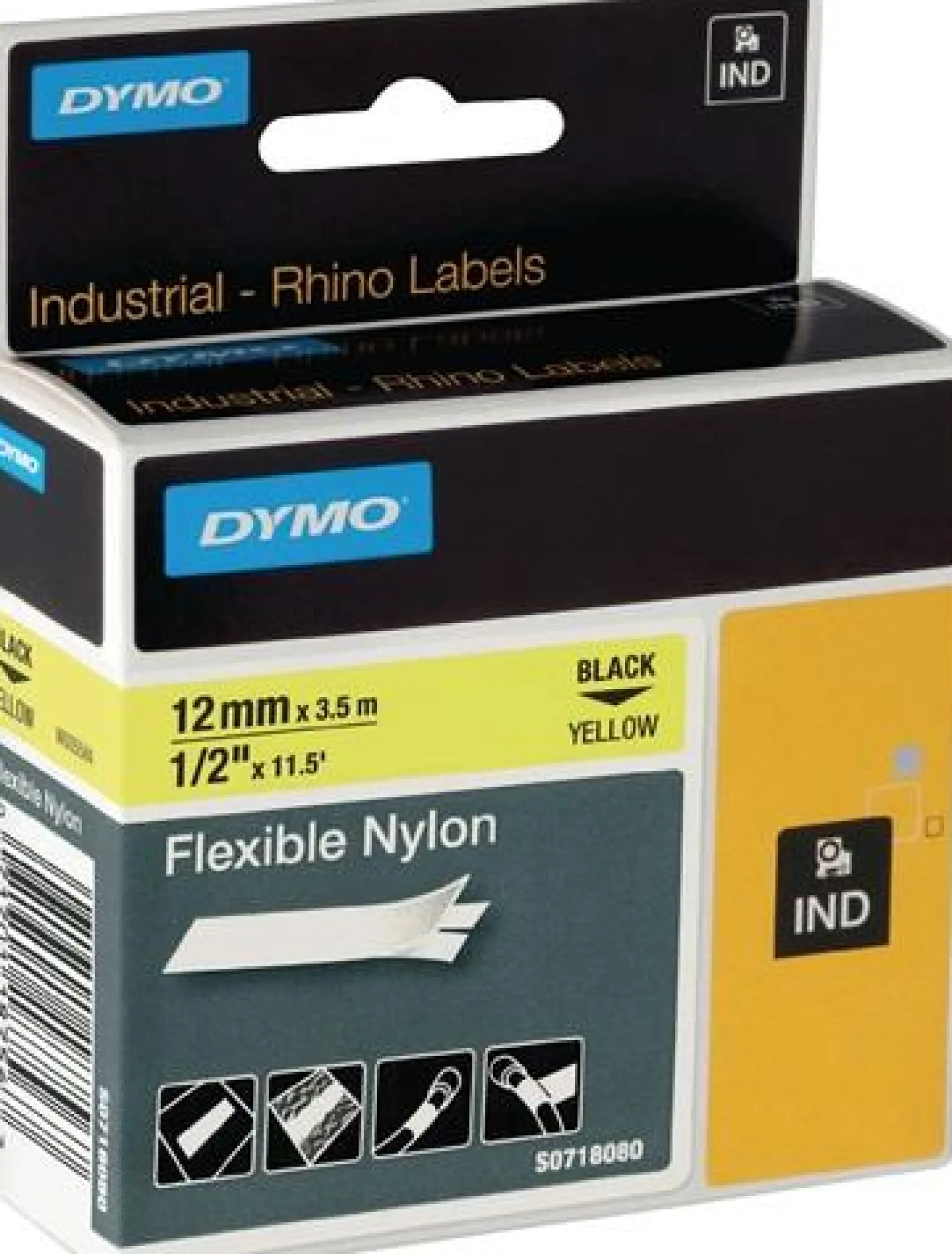 Dymo Schriftband Bandbreite 12 mm Bandlänge 3,5 m schwarz auf gelb Nylonband - 18490