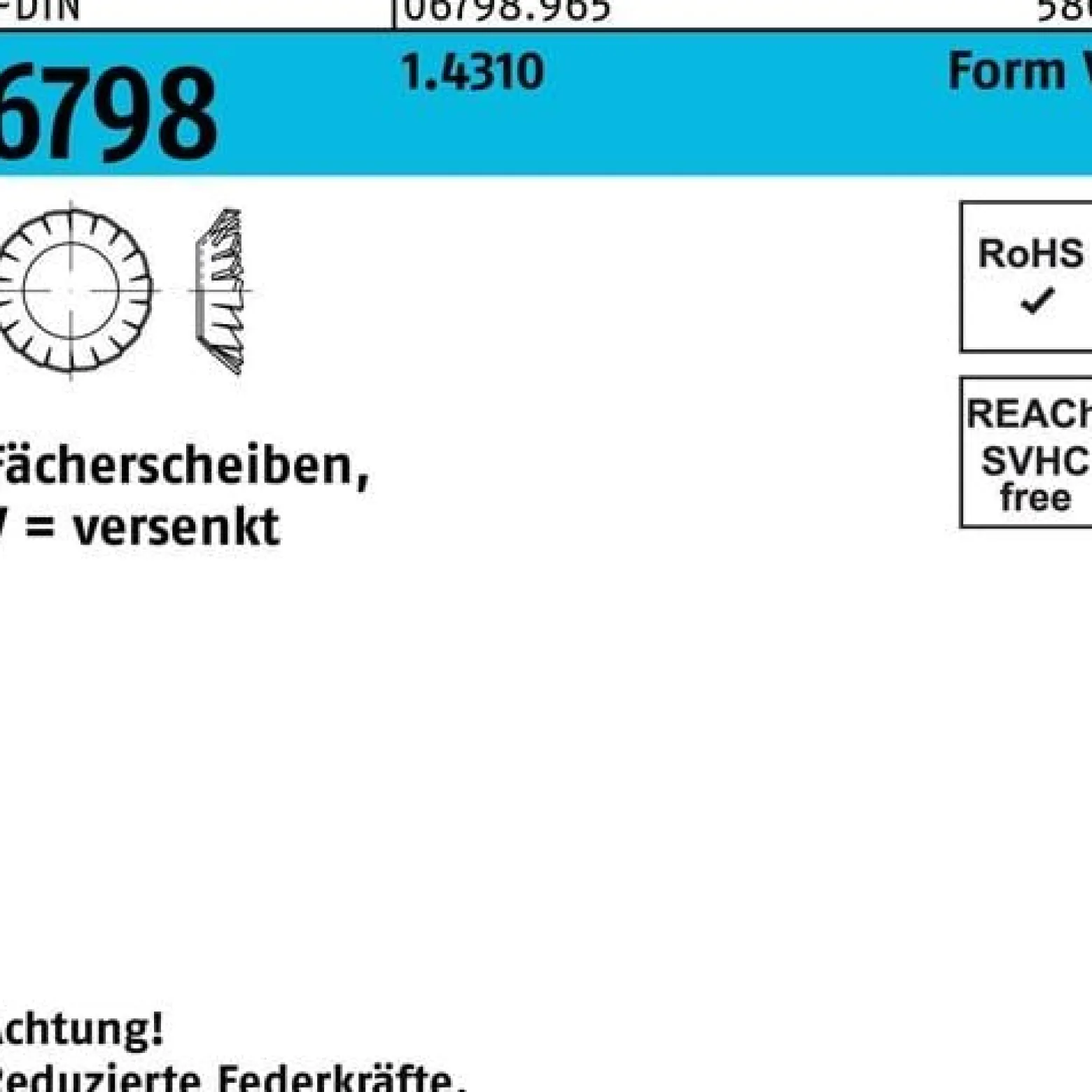 Fächerscheibe DIN 6798 FormV versenkt V 4,3 1.4310 1000 Stück