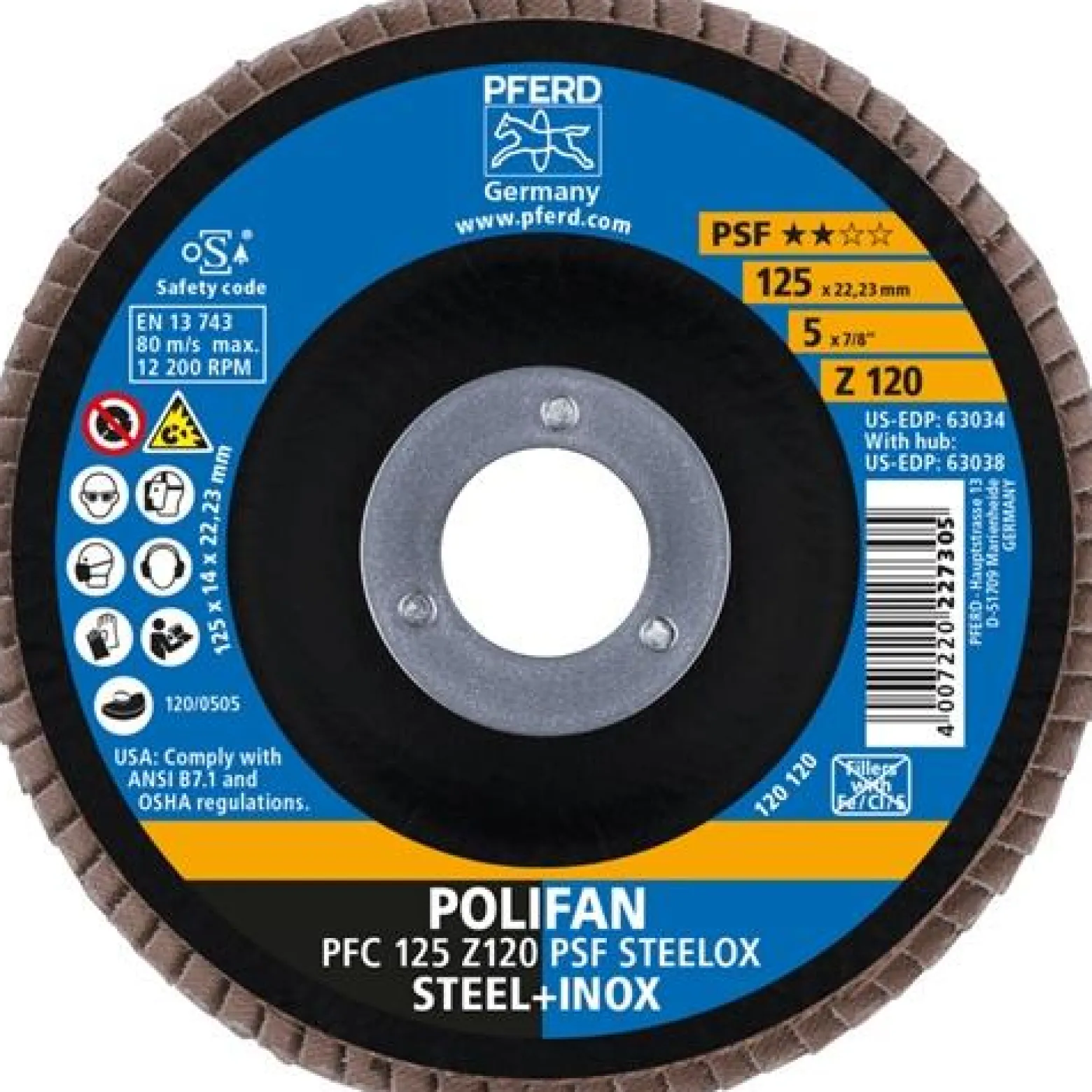 Fächerscheibe POLIFAN Z PSF STEELOX D.125mm K.120 kon.STA/INOX ZK Z PFERD