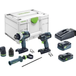Festool Schrauber- und Bohrer-Set TID 18 5,0/4,0-Set TPC 18/4 / 1x 4,0 + 1x 5,0 Ah Akku + Ladegerät + Zubehör im Systainer - 577654