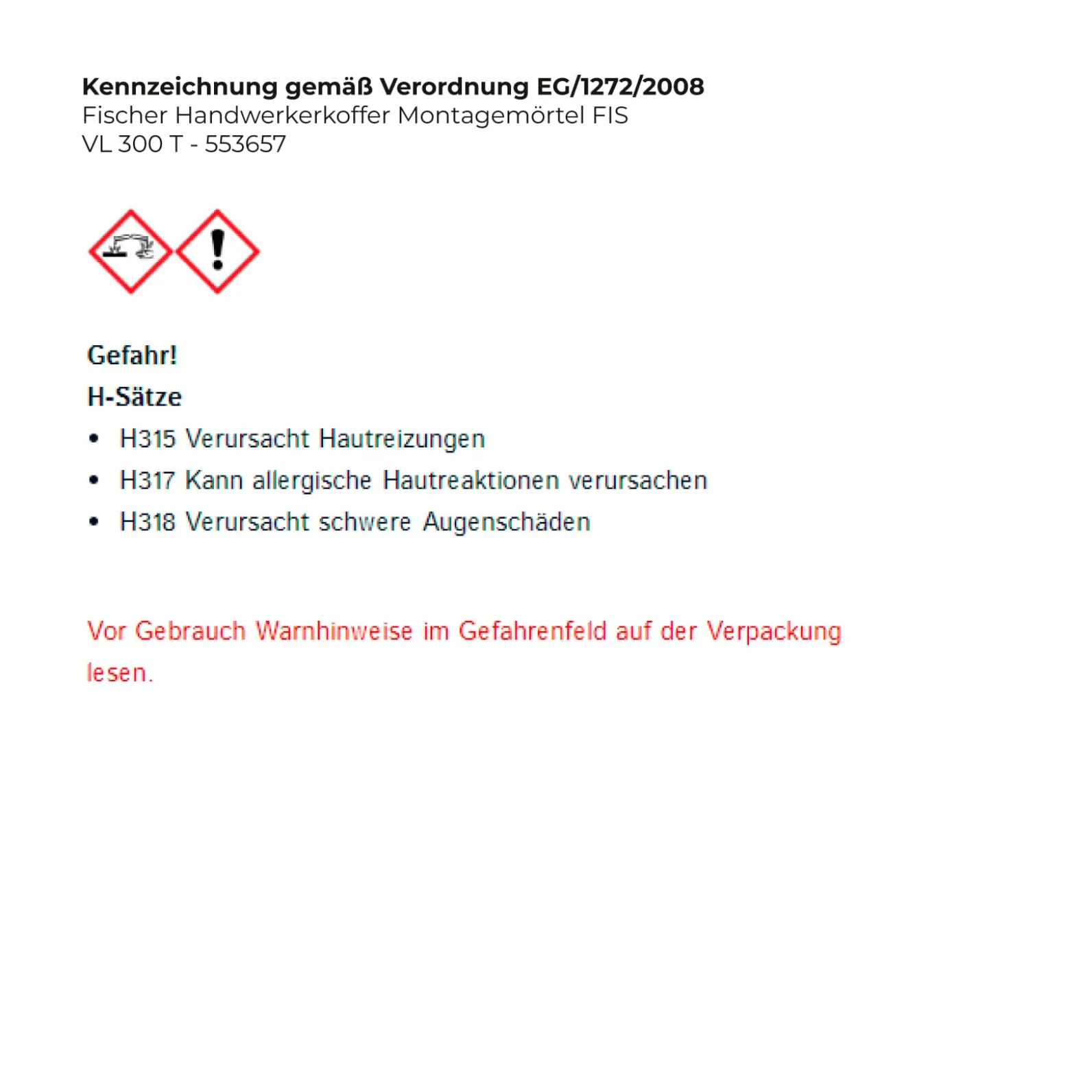 Fischer Handwerkerkoffer Montagemörtel FIS VL 300 T- 553657