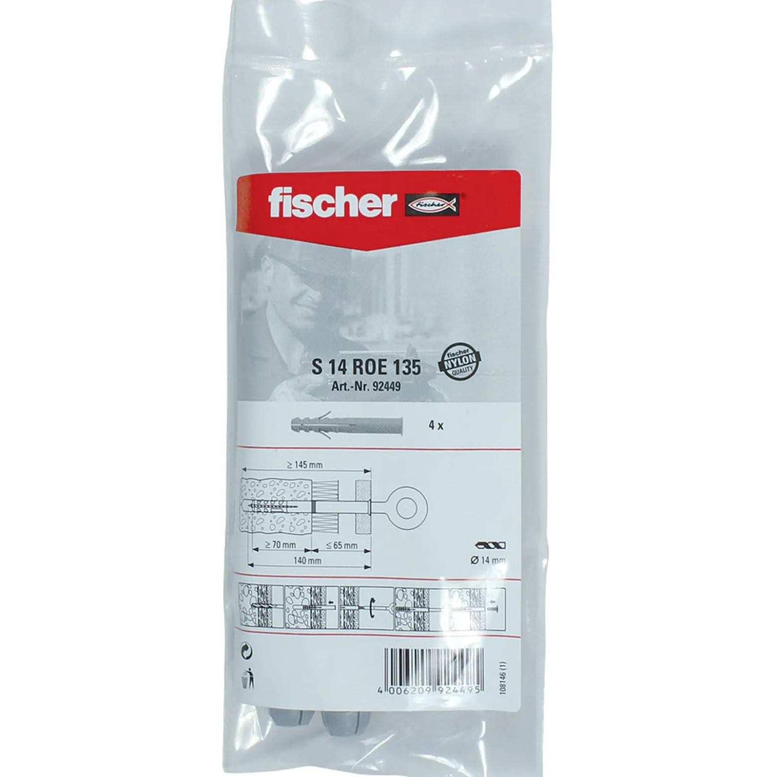 Fischer 4x Dübel S 14 ROE 135 B Beutel - 092449