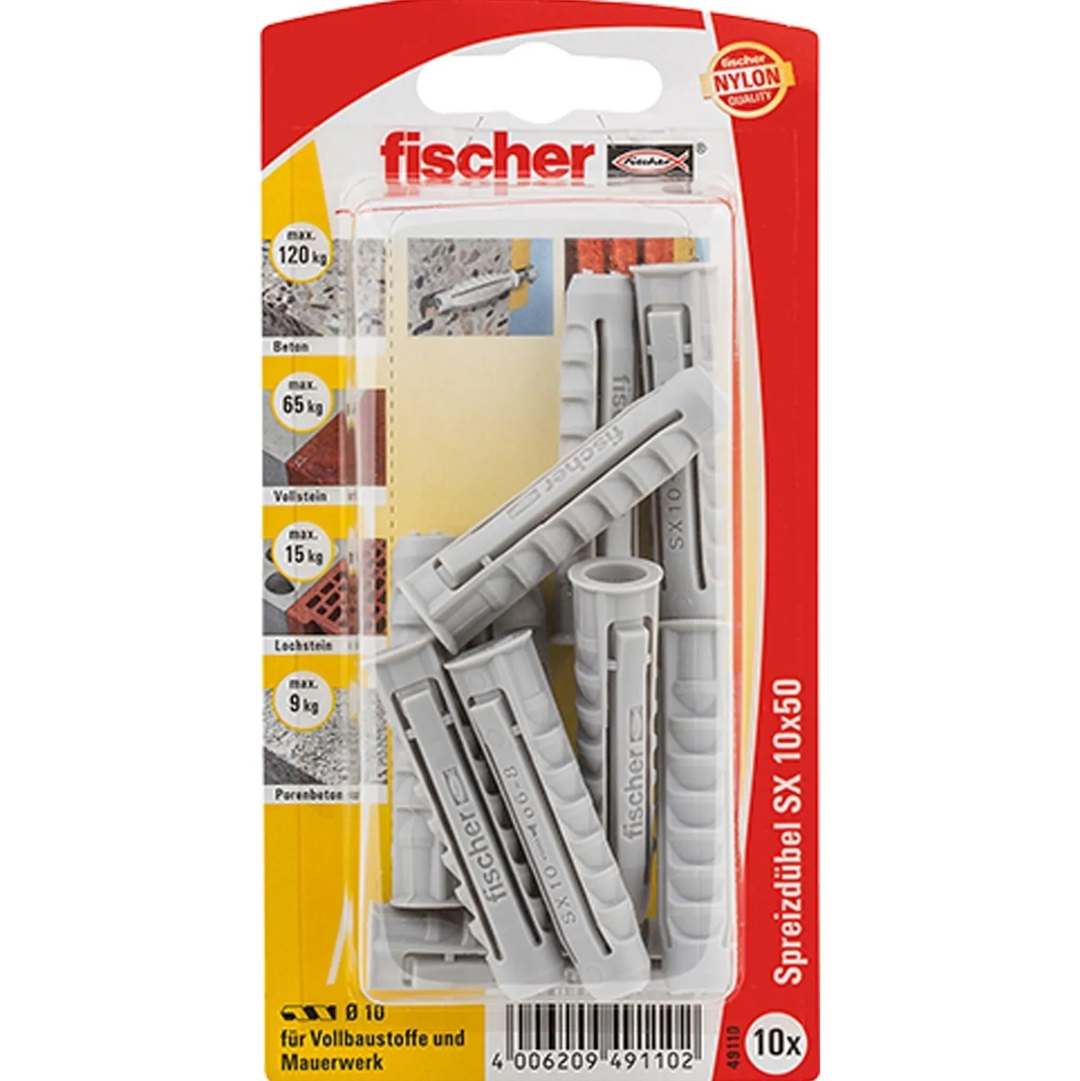 Fischer 10x Dübel SX 10x50 - 49110 Auslauf