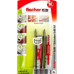 Fischer 2x DUOPOWER 8x65 S Schraube nicht rostender Stahl A2 - 537628