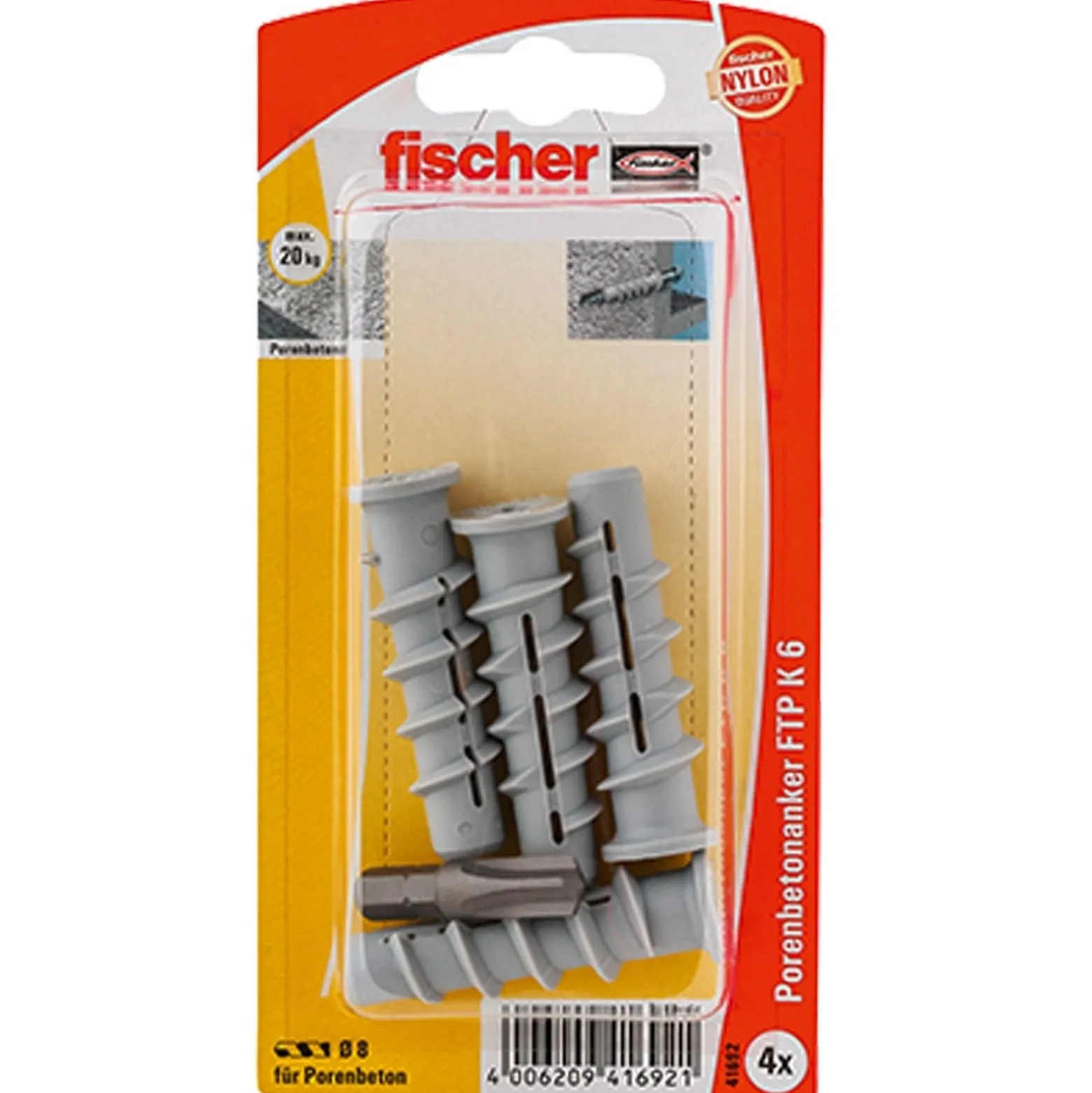 Fischer 4x Gasbetondübel GB GREEN 8 - 524842