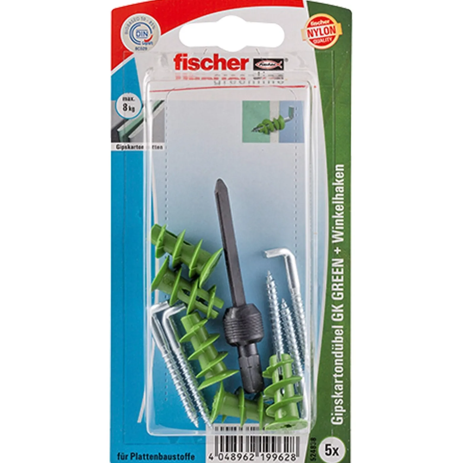 Fischer 5x Gipskartondübel GK GREEN WH mit Winkelhaken - 524838