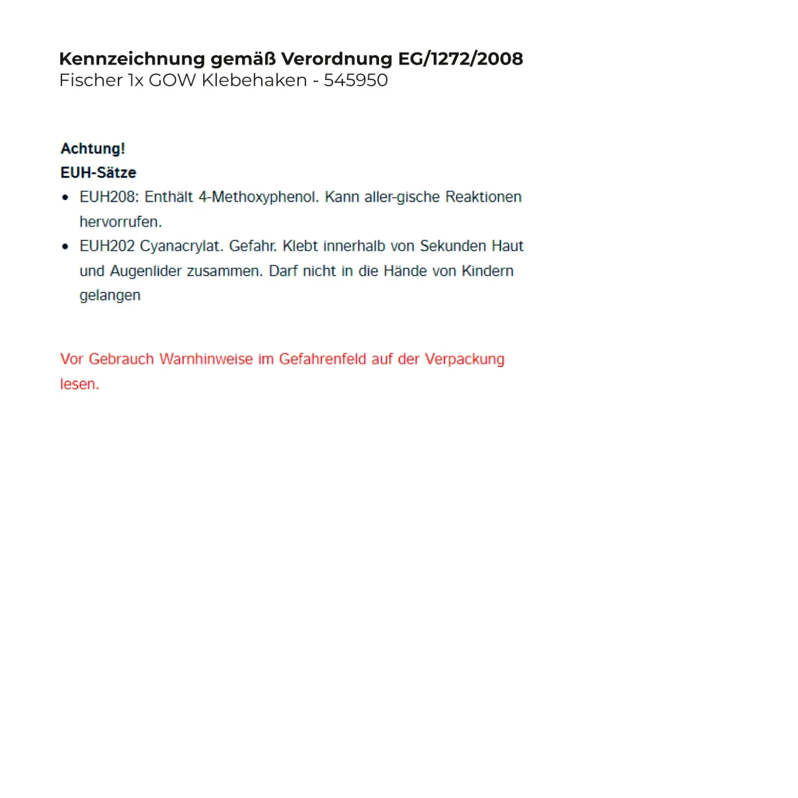 Fischer 1x GOW Klebehaken - 545950