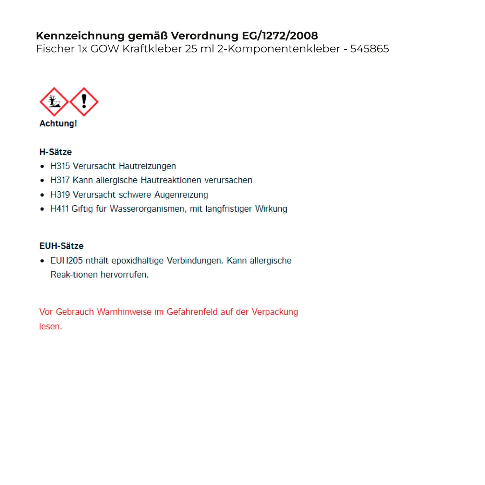 Fischer 1x GOW Kraftkleber 25 ml 2-Komponentenkleber - 545865
