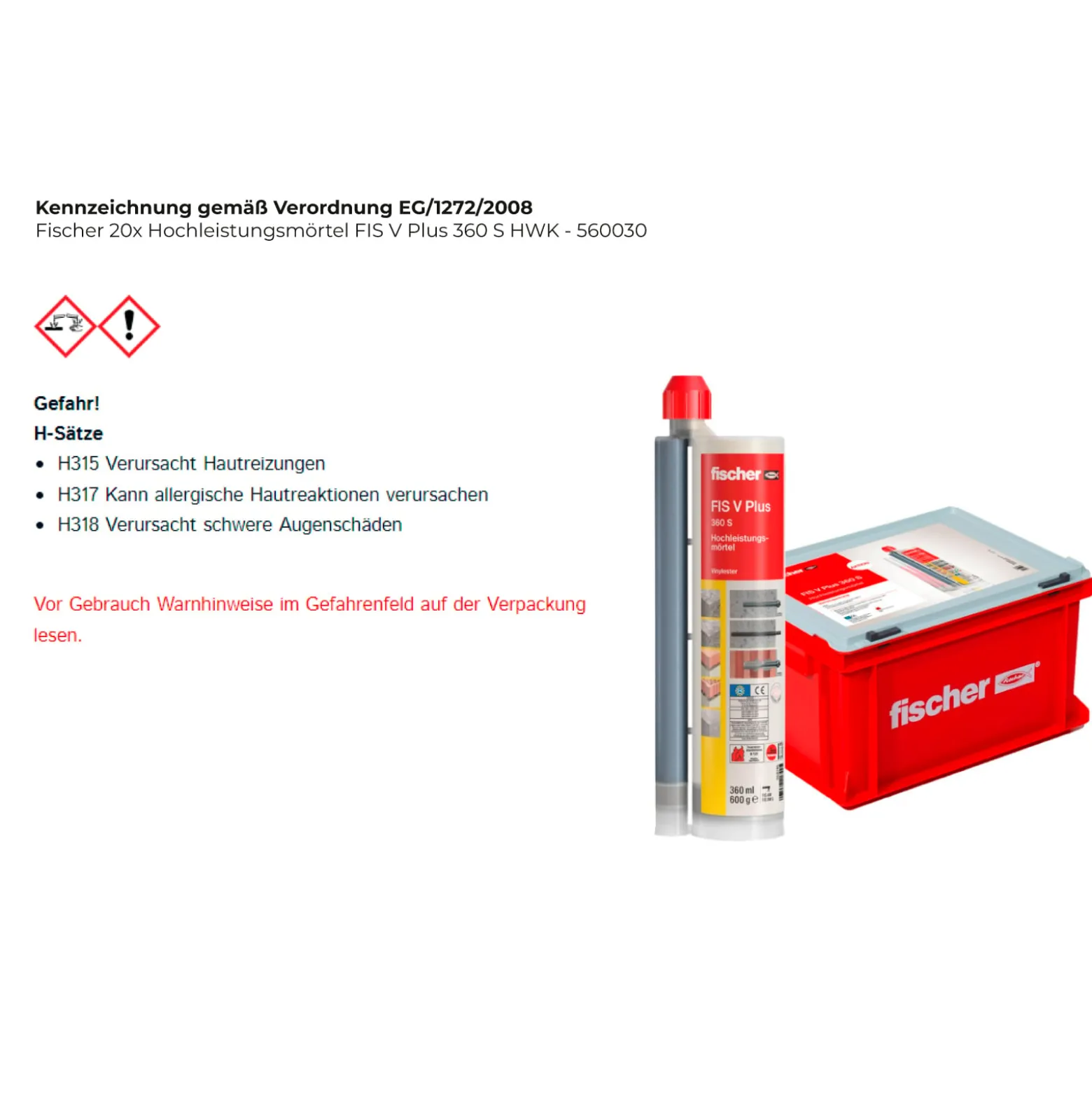 Fischer 20x Hochleistungsmörtel FIS V Plus 360 S HWK - 560030
