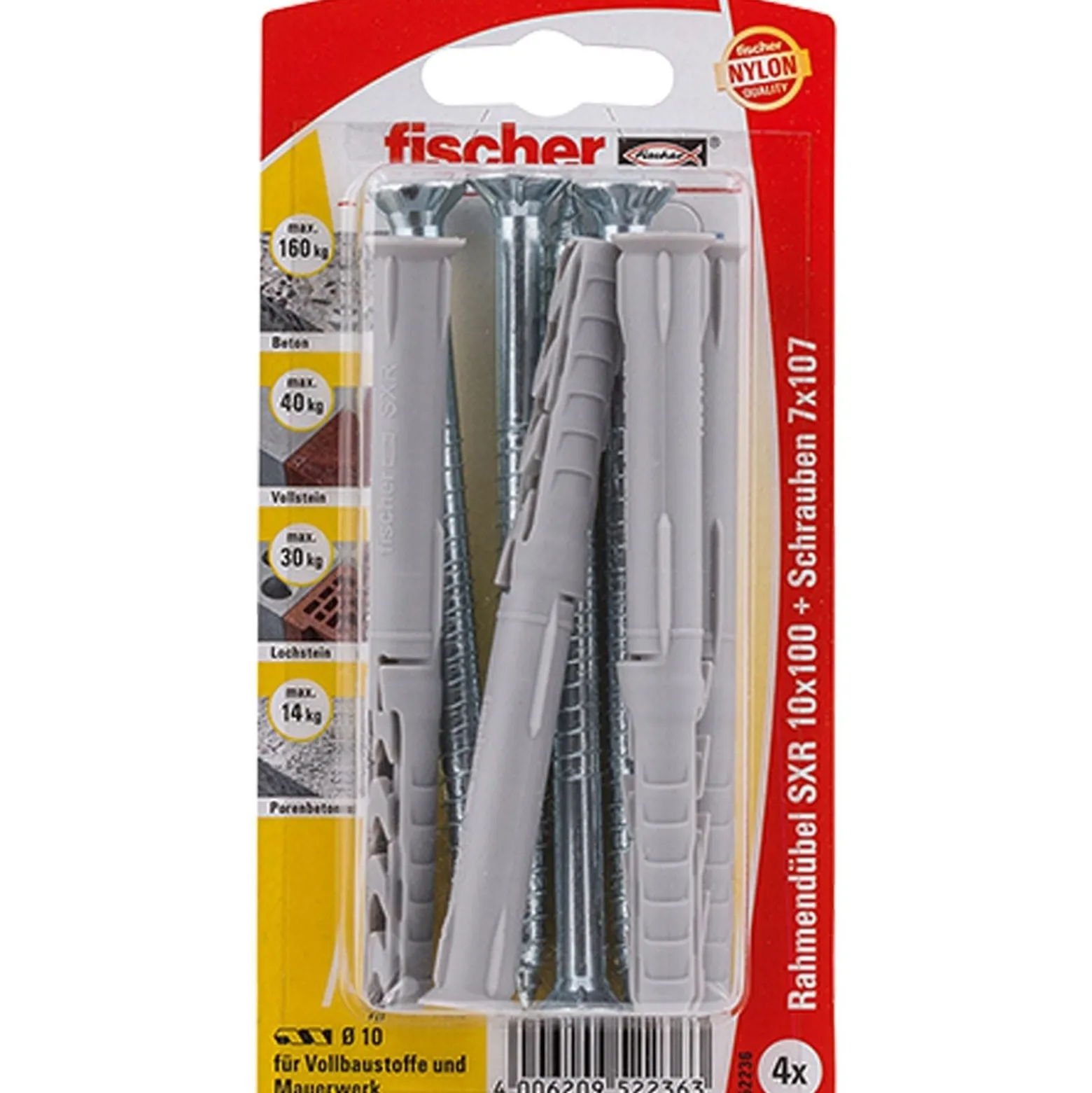 Fischer 4x Langschaftdübel SXR 10 x 100 T Senkkopfschraube - 52236