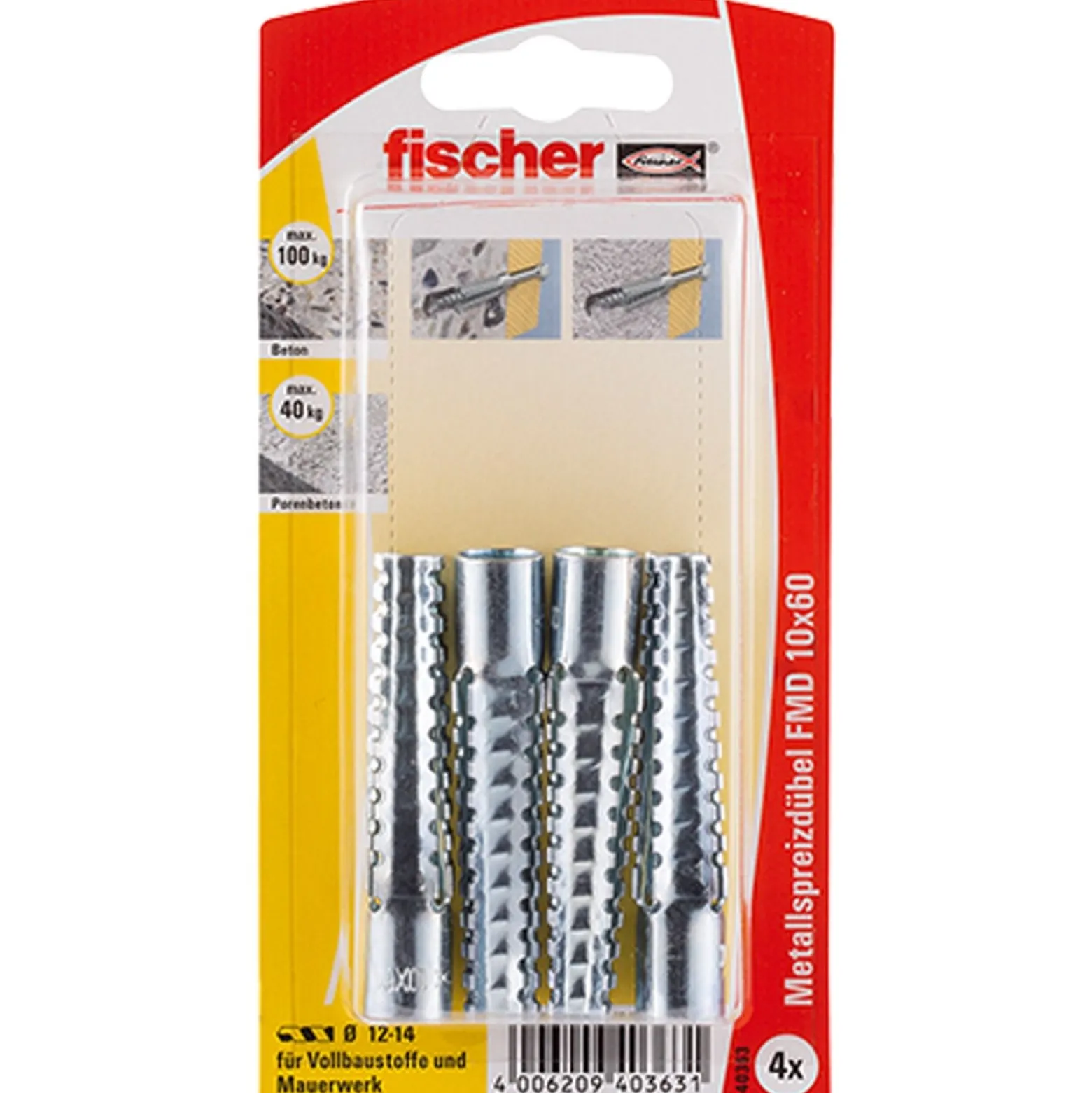 Fischer 4x Metallspreizdübel FMD 10x60 - 40363