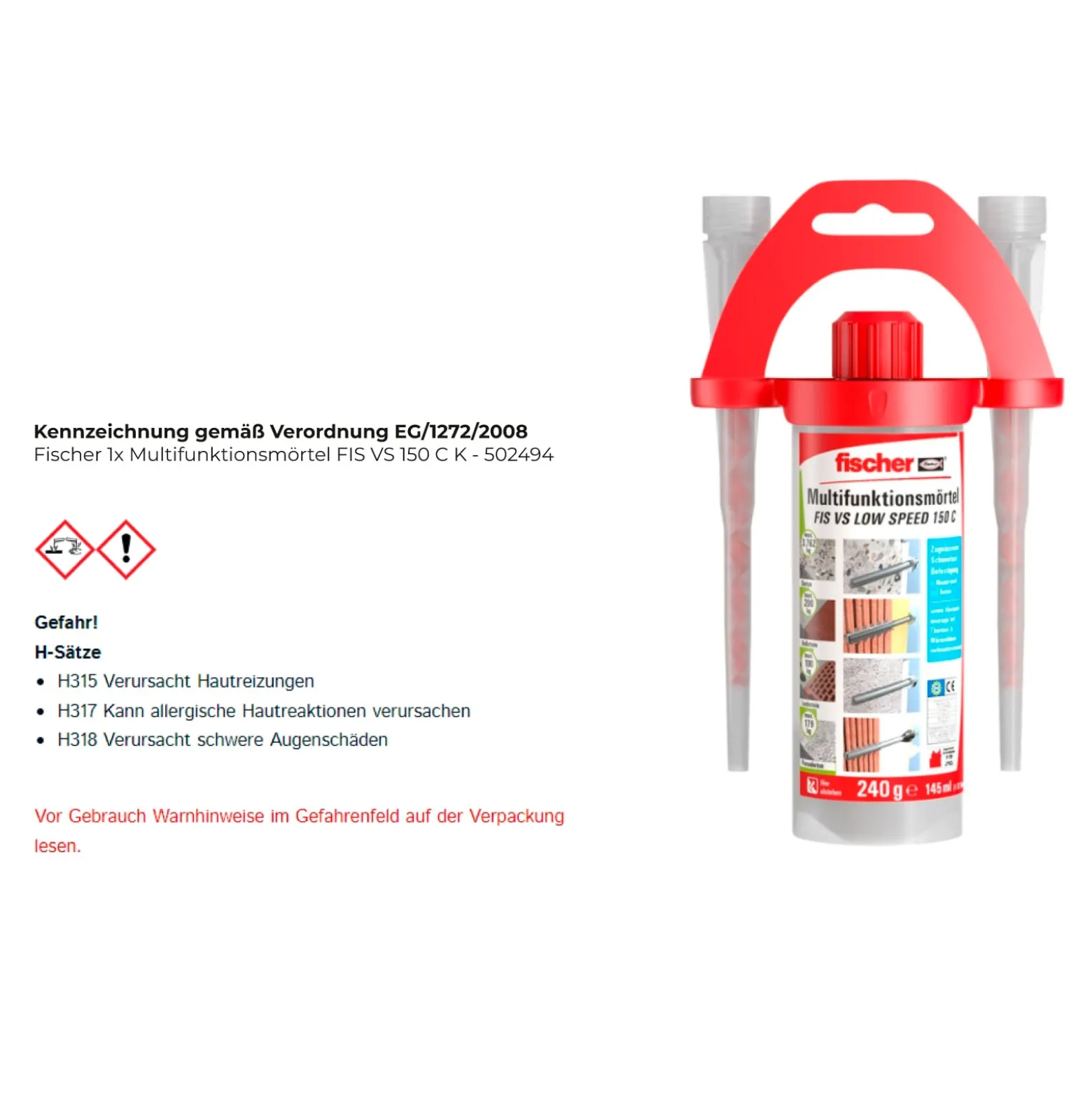Fischer 1x Multifunktionsmörtel FIS VS 150 C K - 502494