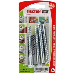 Fischer 4x Universaldübel UX 10 x 60 mm S mit Schraube - 77857