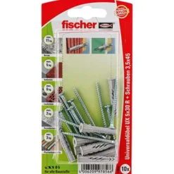 Fischer 10x Universaldübel UX 5x30 R S mit Rand und Schraube - 97856