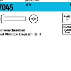 Flachkopfschraube ISO 7045 PH M2,5x 14-H A 4 1000 Stück