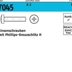 Flachkopfschraube ISO 7045 PH M3x 4-H A 2 1000 Stück