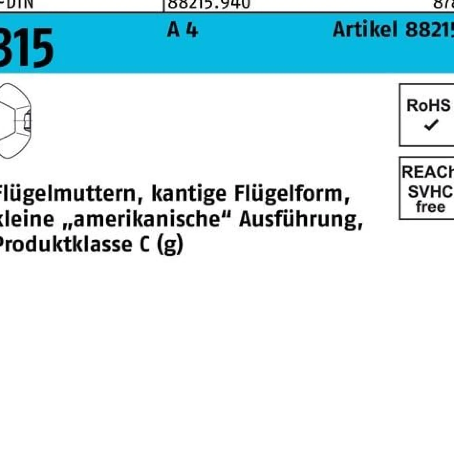 Flügelmutter R 88215 M5 A 4 50 Stück
