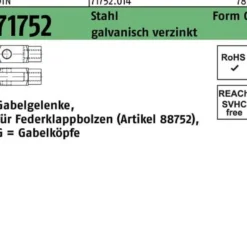Gabelgelenk DIN 71752 f.Federklappbolzen G 12x24 Stahl galv.verz. 10St.