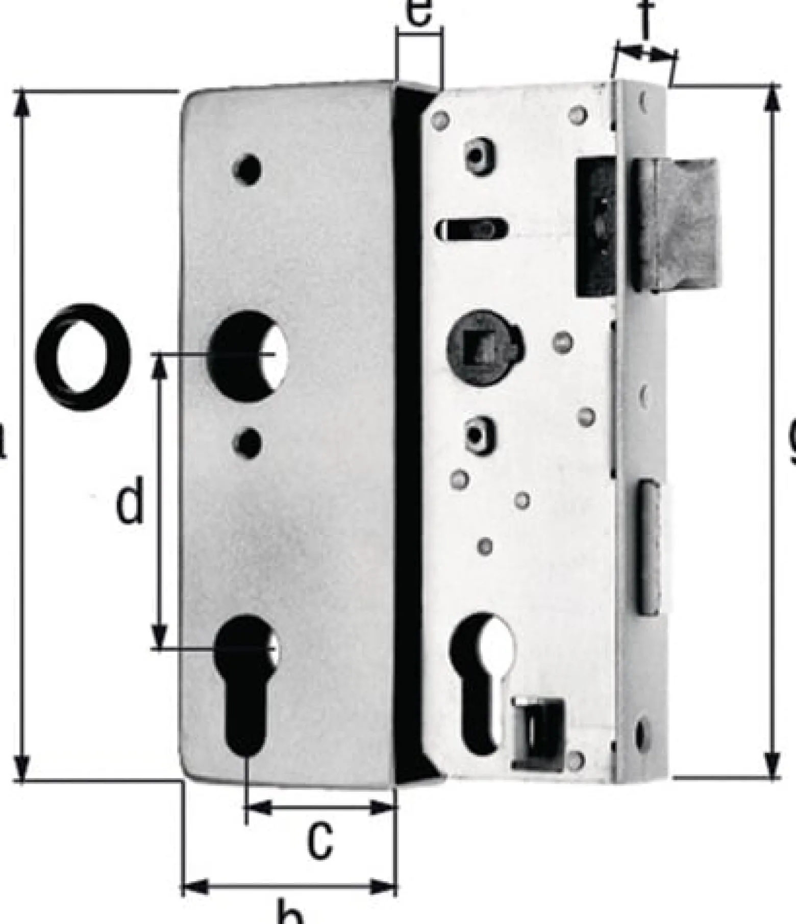 GAH Alberts Schlosskasten DIN L/R Maß A170xB60xC40mm Maß E 30mm Dornm.40mm - 413354