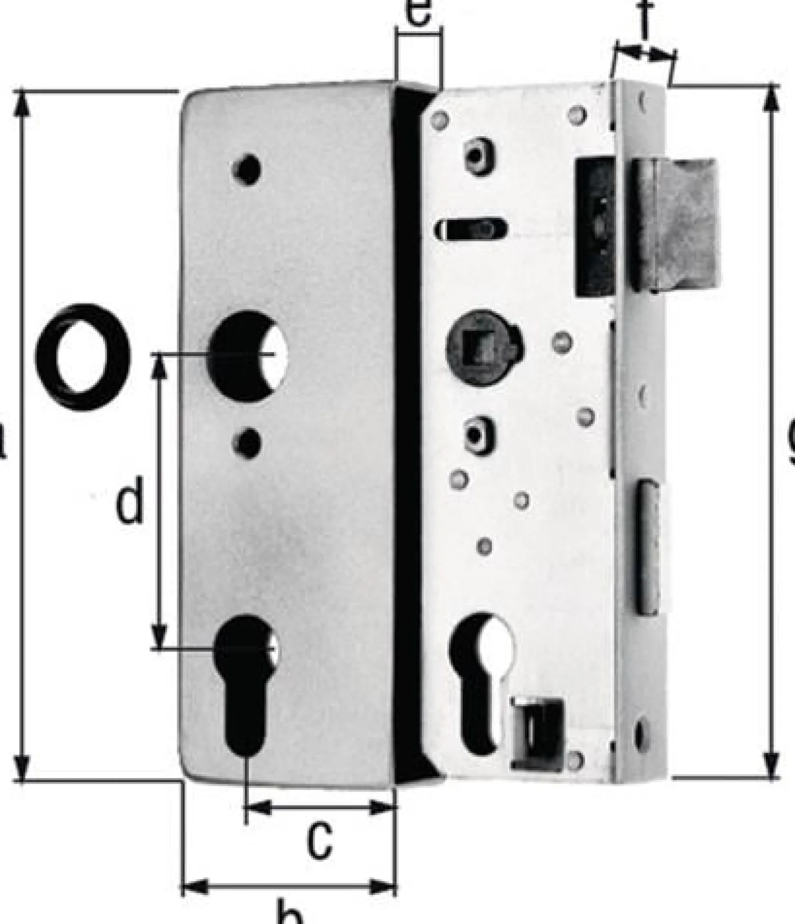 GAH Alberts Schlosskasten DIN L/R Maß A170xB60xC40mm Maß E 30mm Dornm.40mm - 413354