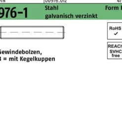 Gewindebolzen DIN 976 Kegelkuppen BM 12x 80 Stahl galv.verz. 50Stück