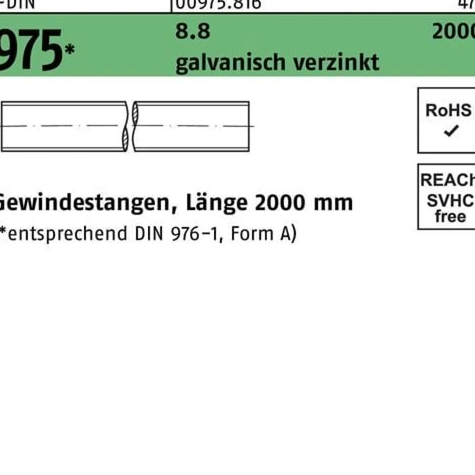 Gewindestange DIN 975 M30x 2000mm 8.8 galv.verz. 1 Stück
