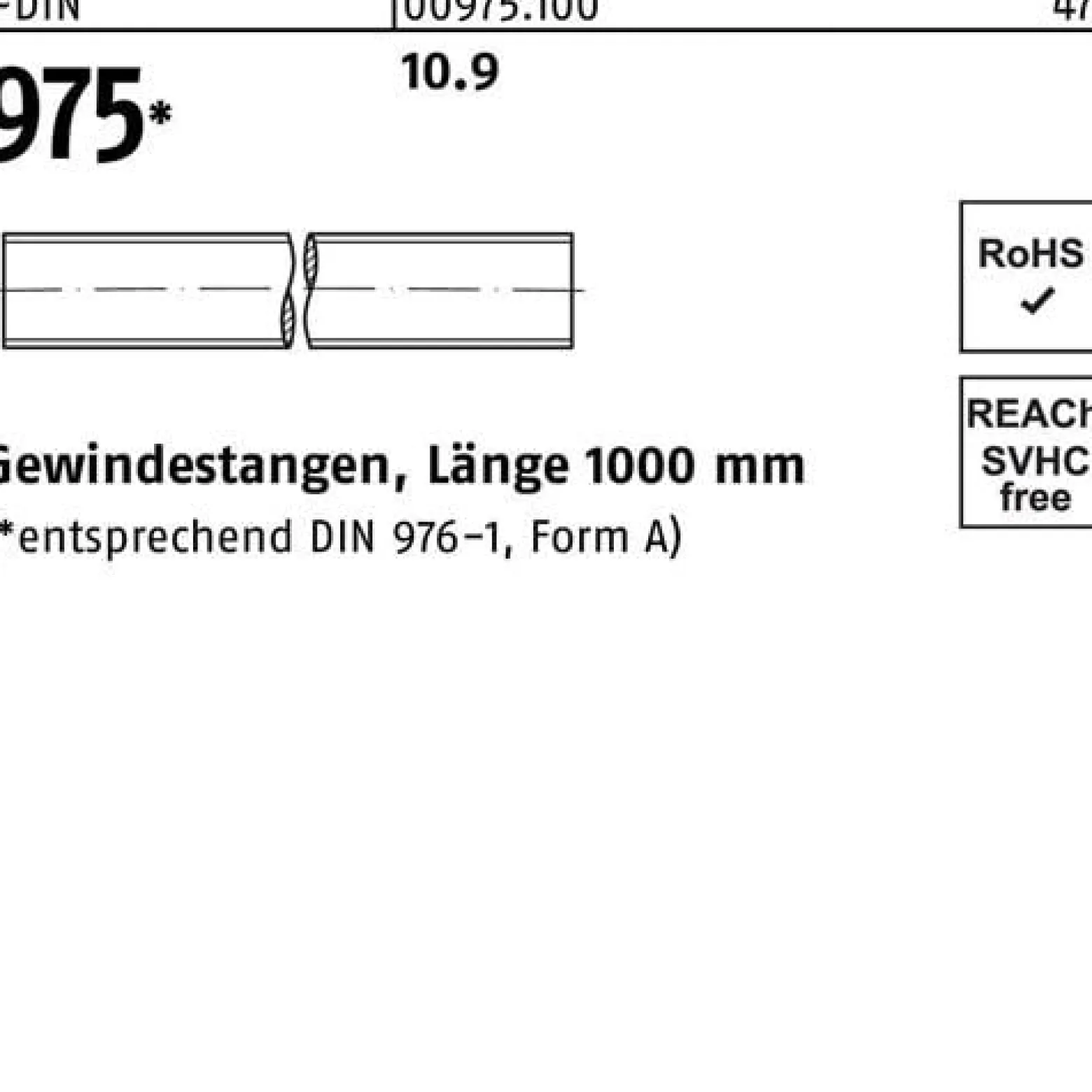 Gewindestange DIN 975 M5x 1000mm 10.9 1 Stück