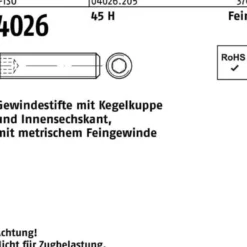 Gewindestift ISO 4026 Kegelkuppe/Innen-6kt M12x 1,5x 20 45 H 100 Stück