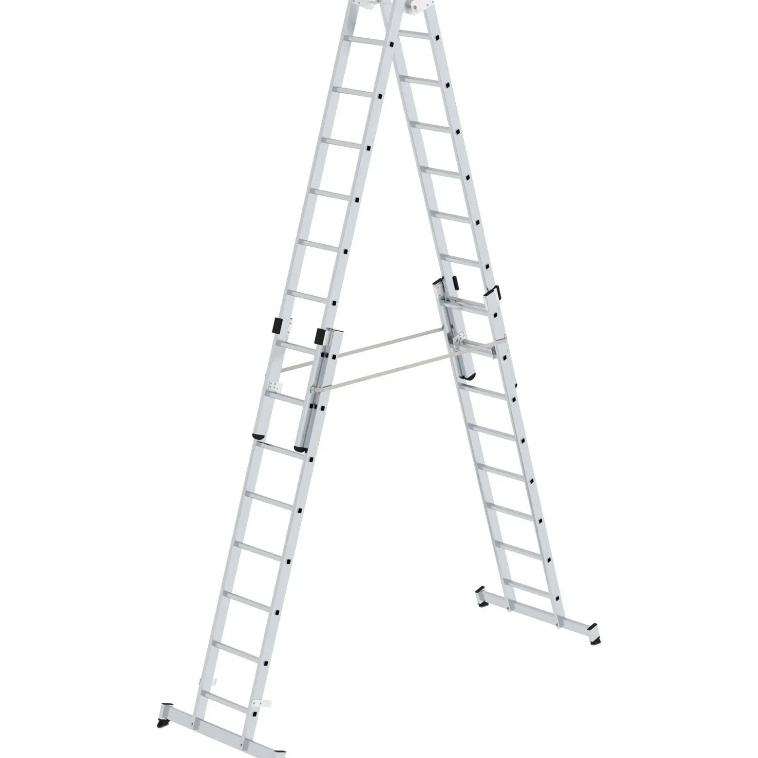 Günzburger Steigtechnik Sprossen-Stehleiter 4tlg. mit nivello-Traverse 4 x 8 Sprossen - 033032