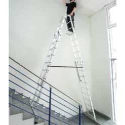 Günzburger Steigtechnik Sprossen-Stehleiter 4tlg. mit nivello-Traverse 4 x 8 Sprossen - 033032