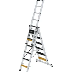Günzburger Steigtechnik Stufen-Mehrzweckleiter 3tlg. mit nivello-Traverse und clip-step R13 3 x 6 Stufen - 033319
