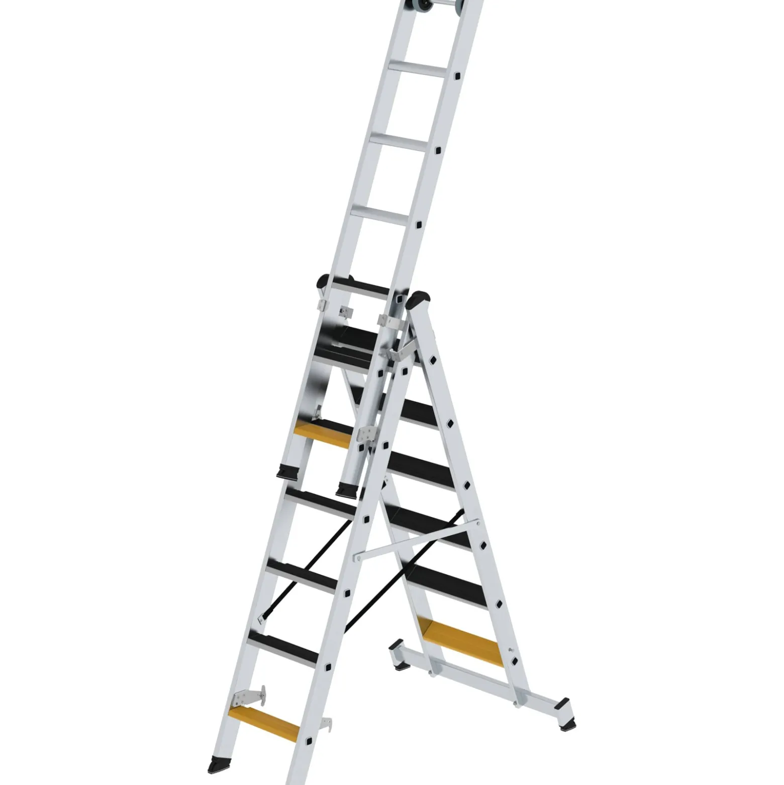Günzburger Steigtechnik Stufen-Mehrzweckleiter 3tlg. mit nivello-Traverse und clip-step R13 3 x 6 Stufen - 033319
