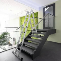 Günzburger Steigtechnik Teleskopleiter 4tlg. mit Traverse 4 x 3 Sprossen - 032121