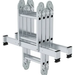 Günzburger Steigtechnik Vielzweckleiter 4tlg. mit nivello-Traverse und Holzbelag 2 x 2 + 2 x 3 Sprossen - 031320