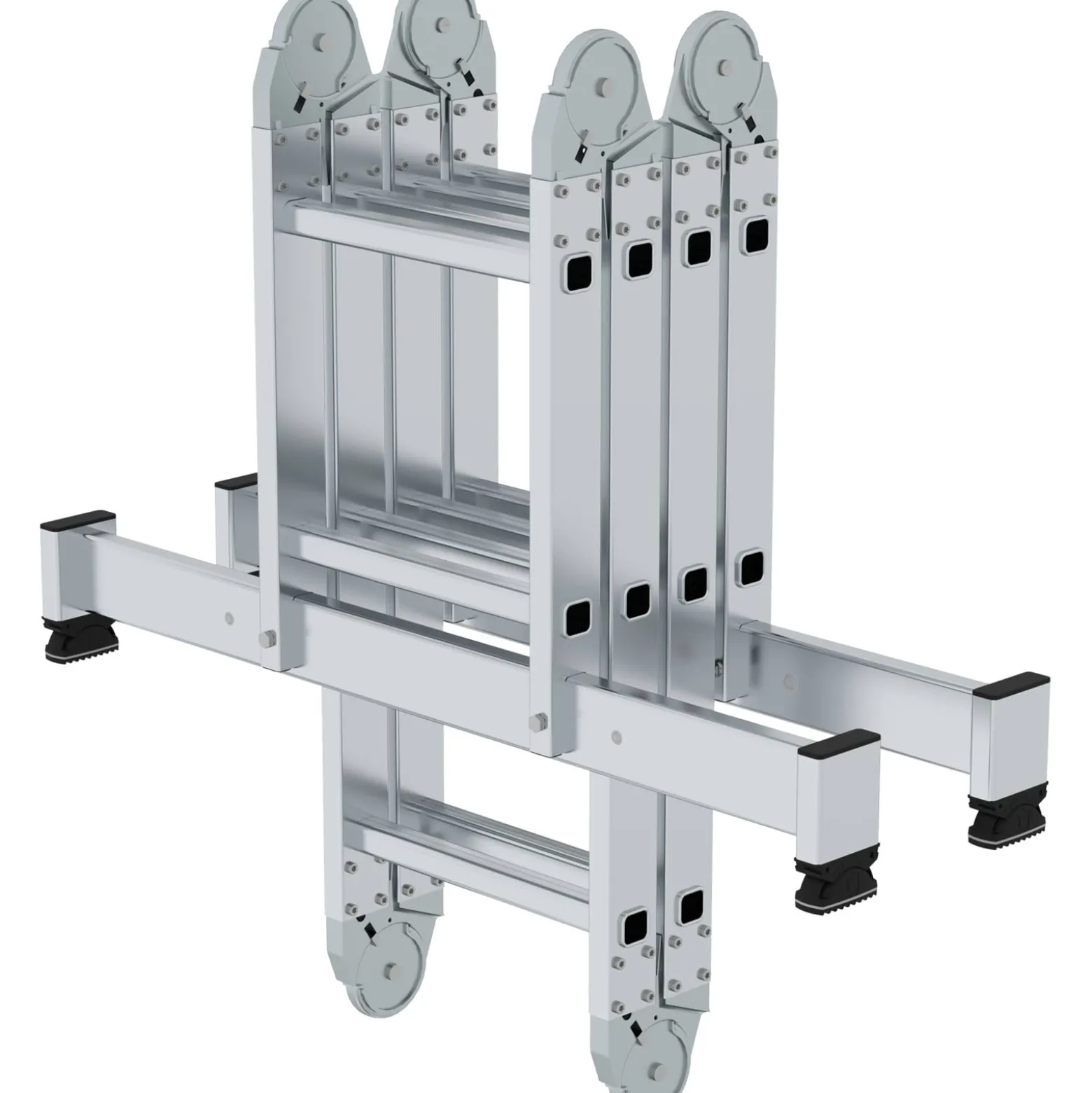 Günzburger Steigtechnik Vielzweckleiter 4tlg. mit nivello-Traverse und Holzbelag 2 x 2 + 2 x 3 Sprossen - 031320