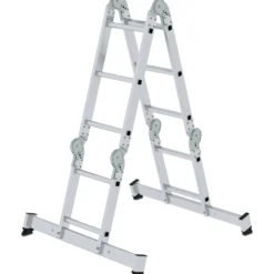 Günzburger Steigtechnik Vielzweckleiter 4tlg. mit nivello-Traverse und Holzbelag 2 x 2 + 2 x 3 Sprossen - 031320